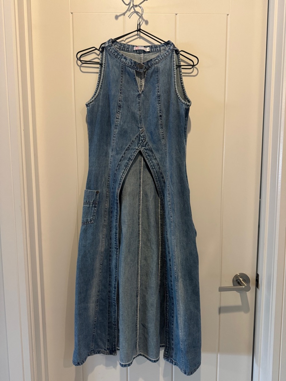 Sleeveless Denim Maxi Dress in Medium Blue